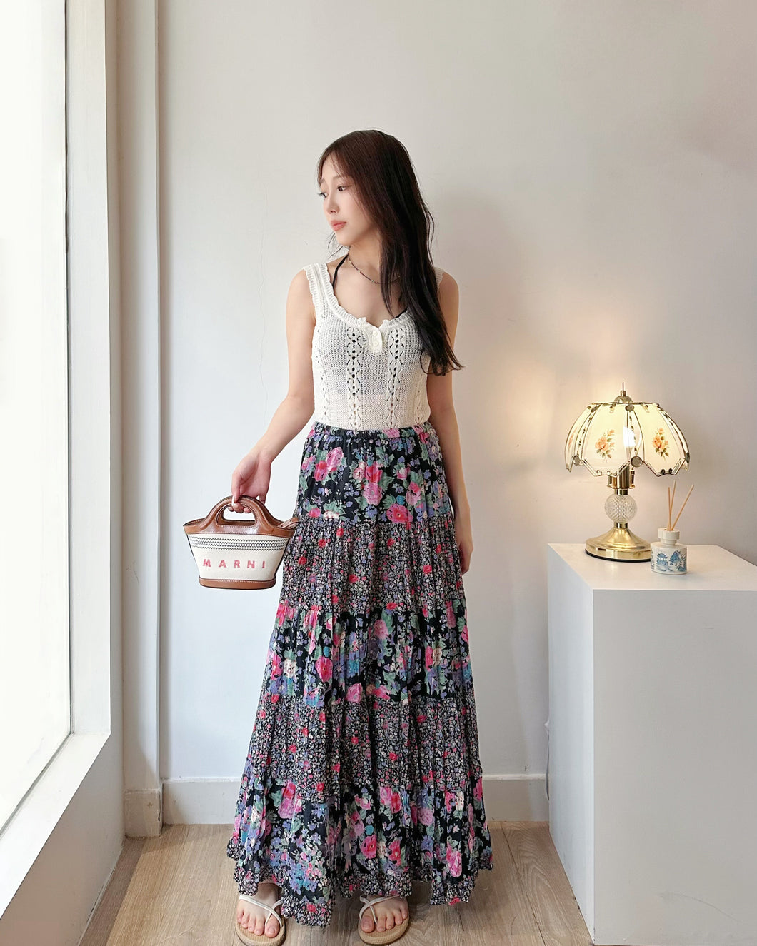 拼布印花半裙（古着/印度製）