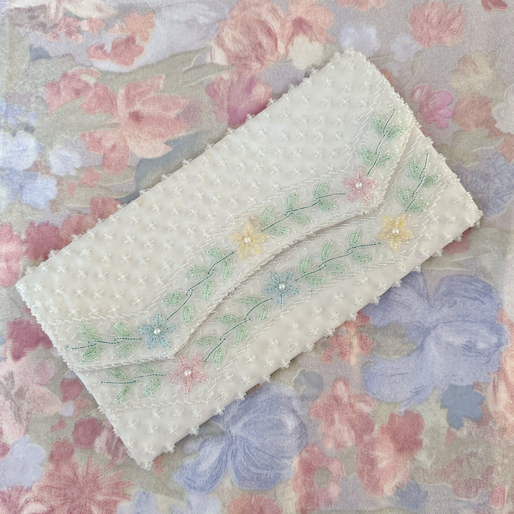 vintage法式手工珠繡宮庭鑲金邊手拿包 （古董／香港製）