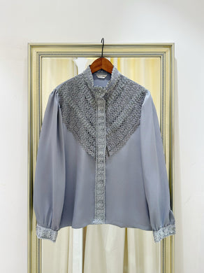 釘珠刺繡企領襯衫（古着/韓國製）